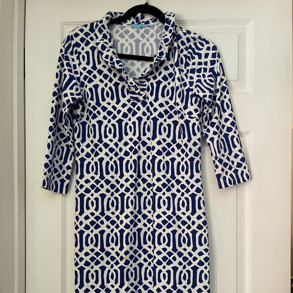 J. McLaughlin Blue and White Dress Sheath Dress